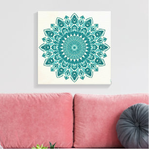 Arabesque Mandala Art – Teal & Turquoise Geometric Canvas Print