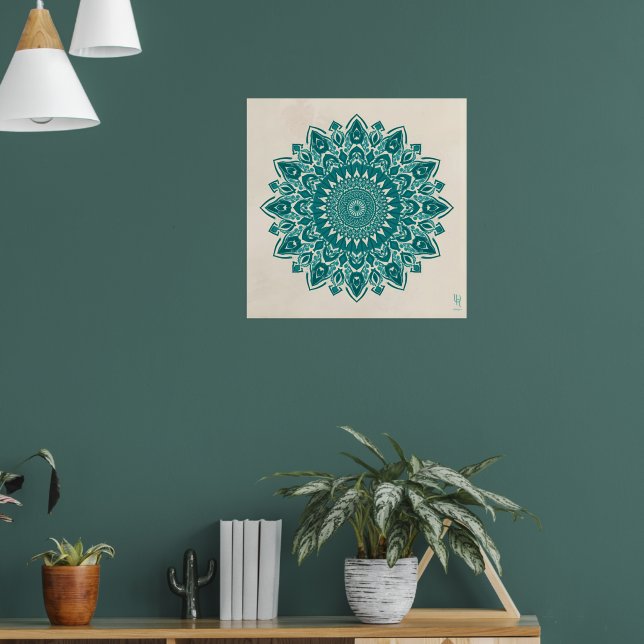 Arabesque Mandala Art – Teal & Turquoise Geometric Poster (Living Room 1)