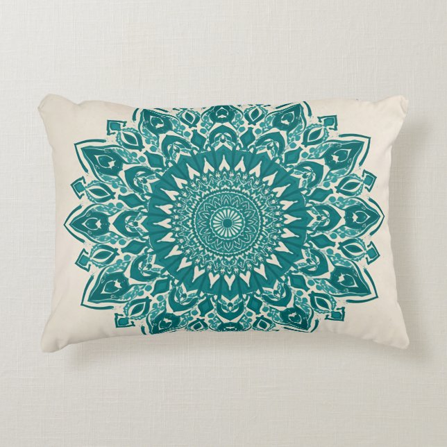 Arabesque Mandala Pillow – Teal Geometric Accent C (Front)