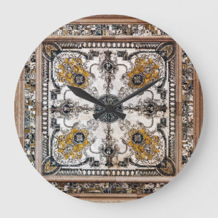 Arabesque Marble Texture Vintage Patchwork Large Clock
