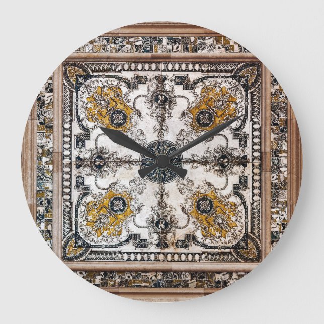 Arabesque Marble Texture Vintage Patchwork Large Clock (Front)