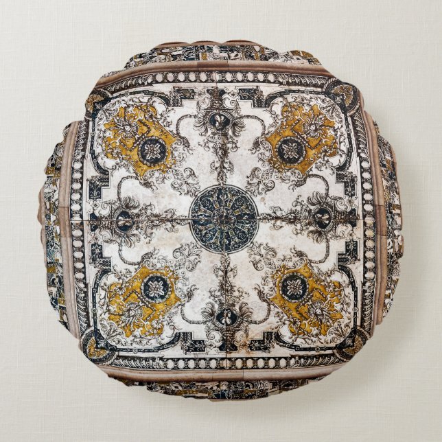 Arabesque Marble Texture Vintage Patchwork Round Pillow (Front)
