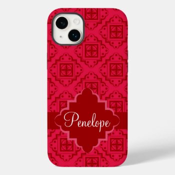 Arabesque Moroccan Crimson Red Name Personalize Case-mate Iphone 14 Plus Case by phyllisdobbs at Zazzle
