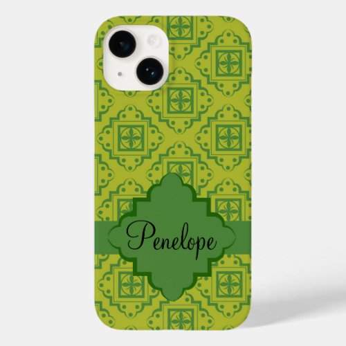 Arabesque Moroccan Green Graphic Name Personalized Case_Mate iPhone 14 Case