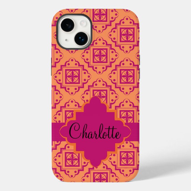 Arabesque Moroccan Orange Magenta Name Personalize Case-Mate iPhone Case (Back)