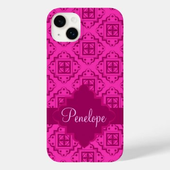 Arabesque Moroccan Pink Magenta Name Personalized Case-mate Iphone 14 Plus Case by phyllisdobbs at Zazzle
