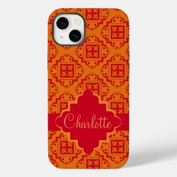 Arabesque Moroccan Red Orange Name Personalize Case-mate Iphone 14 Plus Case by phyllisdobbs at Zazzle