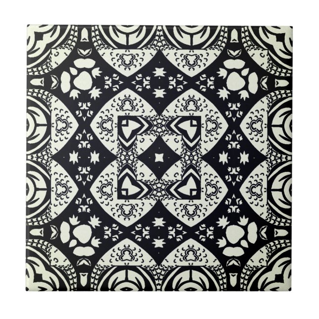 Arabesque Mosaic Tile Pattern Black and White (Front)