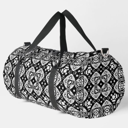 Arabesque Mosaic Tile Pattern Black and White Duffle Bag