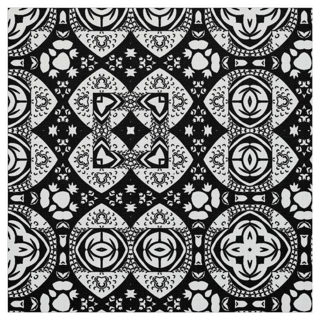 Arabesque Mosaic Tile Pattern Black and White   Fabric (Swatch)