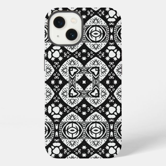 Arabesque Mosaic Tile Pattern Black and White   Iphone Case (Back)