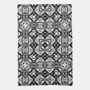 Arabesque Mosaic Tile Pattern Black and White Kitchen Towel