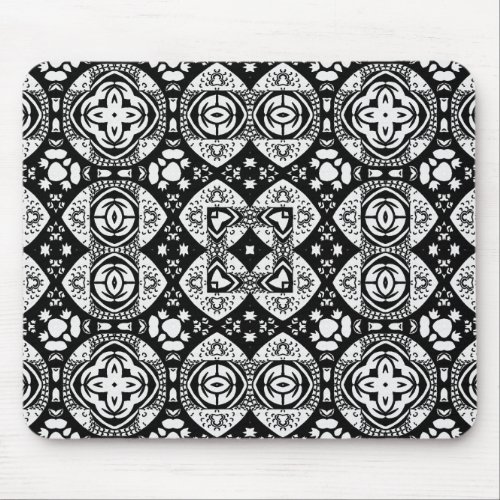 Arabesque Mosaic Tile Pattern Black and White   Mouse Pad