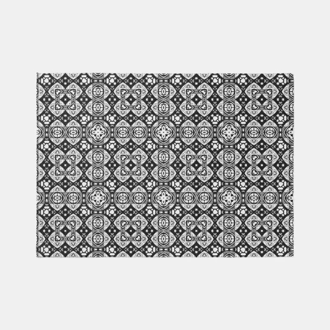 Arabesque Mosaic Tile Pattern Black and White Rug | Zazzle