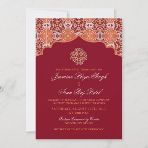 Arabesque Orange Red Indian Wedding Invitation