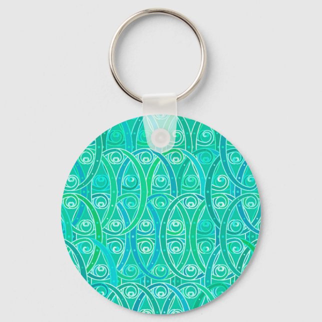 Arabesque pattern - aqua and turquoise keychain (Front)