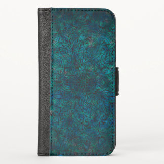 Arabesque Pattern Black X Turquoise iPhone X Wallet Case