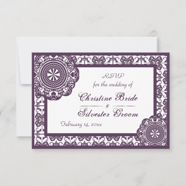 Arabesque Purple Lace, 3.5"x5" wedding rsvp (Front)
