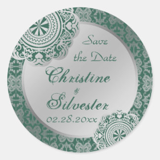 Arabesque Silver Lace, save the date stickers