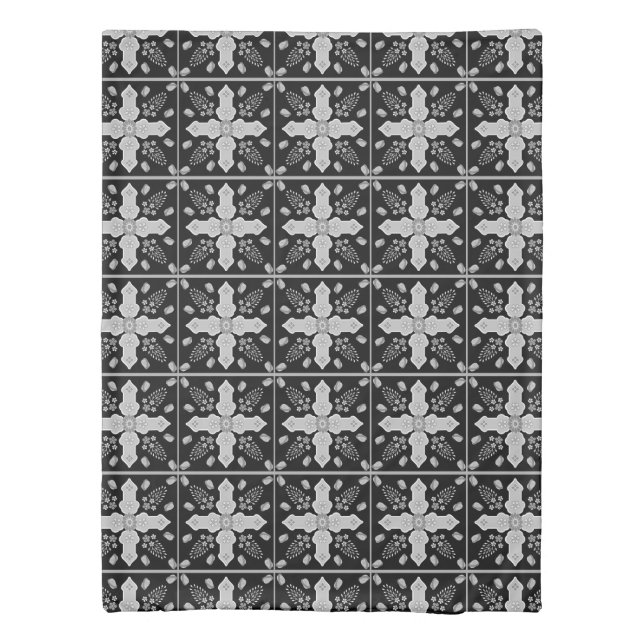 Arabesque Spring Life Floral Cross Dorm Black Gray Duvet Cover (Back)