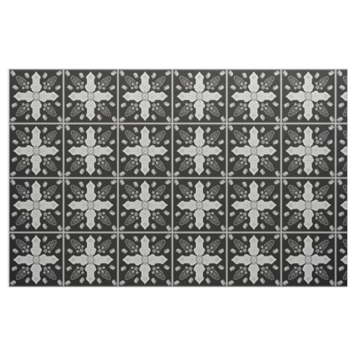 Arabesque Spring of Life Floral Cross Silver Black Fabric