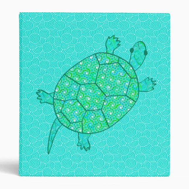 Arabesque swirl turtle - shades of seafoam green binder (Front)