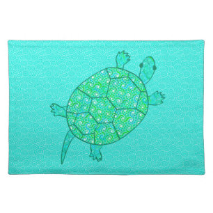 Arabesque swirl turtle - shades of seafoam green cloth placemat