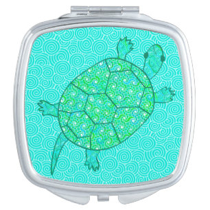 Arabesque swirl turtle - shades of seafoam green compact mirror