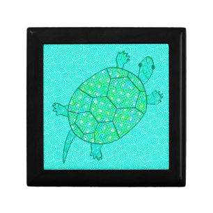 Arabesque swirl turtle - shades of seafoam green keepsake box