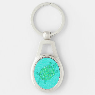 Arabesque swirl turtle - shades of seafoam green keychain
