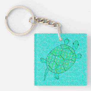 Arabesque swirl turtle - shades of seafoam green keychain