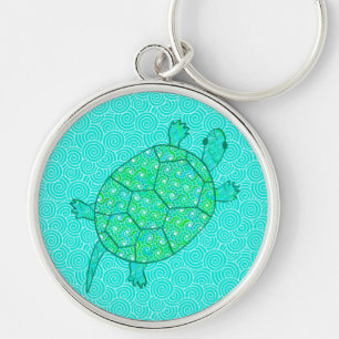 Arabesque swirl turtle - shades of seafoam green keychain