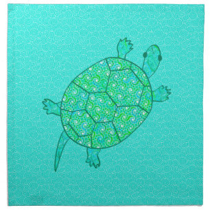 Arabesque swirl turtle - shades of seafoam green napkin