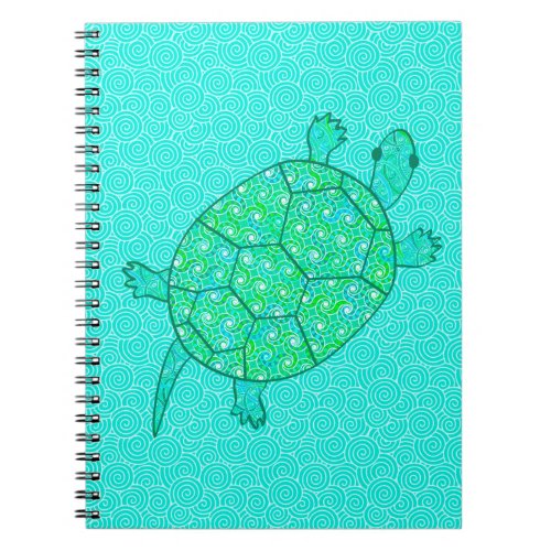 Arabesque swirl turtle _ shades of seafoam green notebook