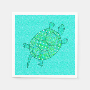 Arabesque swirl turtle - shades of seafoam green paper napkins