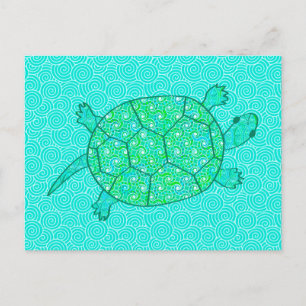 Arabesque swirl turtle - shades of seafoam green postcard