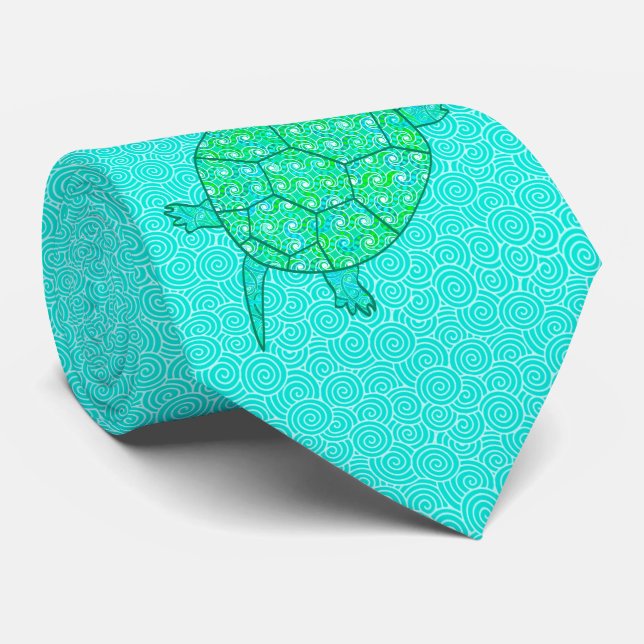 Arabesque swirl turtle - shades of seafoam green tie (Rolled)