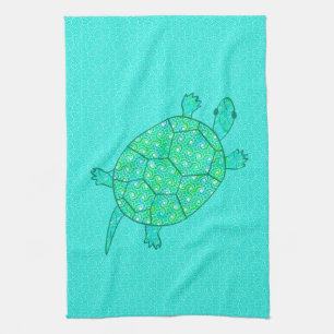 Arabesque swirl turtle - shades of seafoam green towel