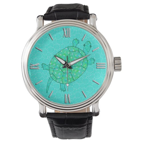 Arabesque swirl turtle _ shades of seafoam green watch