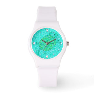 Arabesque swirl turtle - shades of seafoam green watch