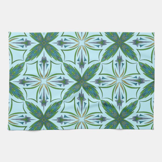 Arabesque Tile Bold Vivid Pattern Square Kitchen Towel (Horizontal)