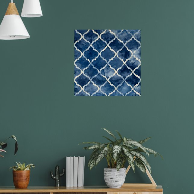 Arabesque Tile Pattern – Blue Geometric Wall Art (Living Room 1)