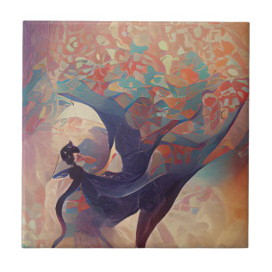 Arabesque tree turquoise dance digital art ceramic ceramic tile