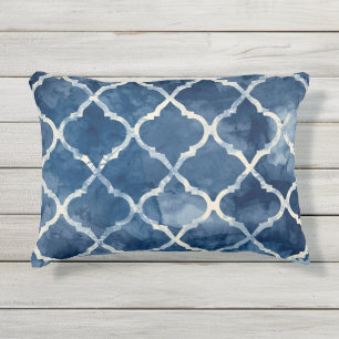 Arabesque Trellis Pillow – Blue Geometric Pattern