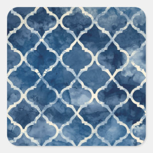 Arabesque Trellis Pillow – Blue Geometric Pattern Square Sticker