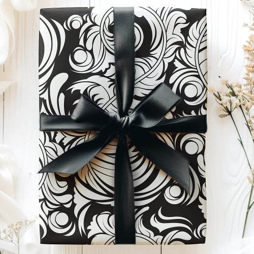Custom Gift Wrap And Tissue Paper 17 Arabesque Vintage Feathers Black And White Pattern Wrapping Paper