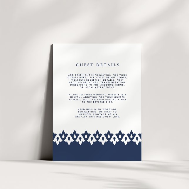 Arabesque Wedding Guest Details Card | Navy (Creator Uploaded)