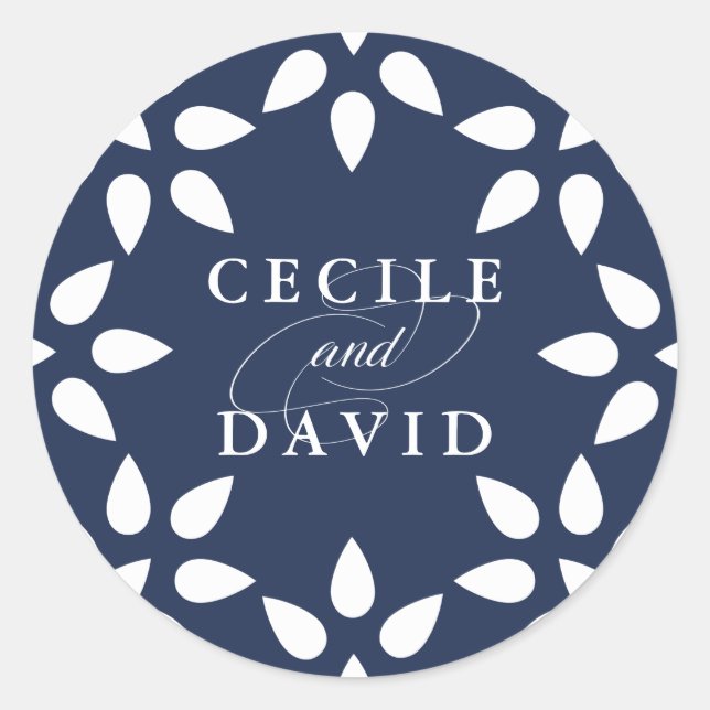 Arabesque Wedding Sticker | Navy (Front)