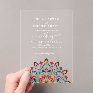 Arabian Art Nouveau Floral Arc Mandala Wedding Acrylic Invitations