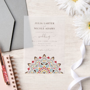 Arabian Art Nouveau Floral Arc Mandala Wedding Vellum Invitations